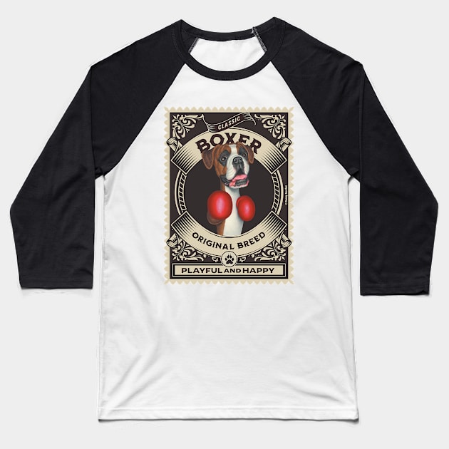 Funny Boxer Dog wearing Boxing Gloves Baseball T-Shirt by Danny Gordon Art